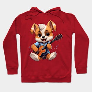 Puppy playing on Guitar Hoodie